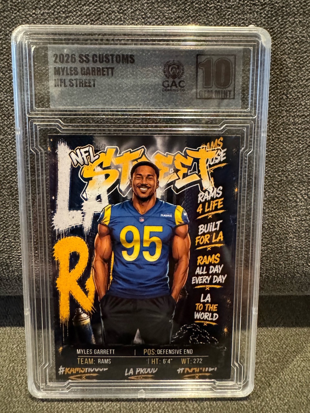 Myles Garrett Rams “NFL Street” 2026 SS Customs GAC 10 Gem Mint Card